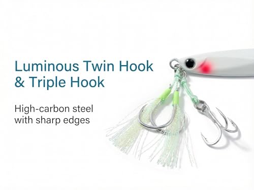 Saltwater Fishing Lures Metal Jigs Vertical Jigging Lure with Treble & Double Assist Hooks, 35-100g 6 pack Laser Glow Spoon Speed Sinking Slow Pitching Jig Offshore Targeting Tuna Mahi-Mahi Yellowtail - size: 45g/1.59oz