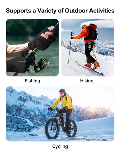 KUTOOK Winter Fishing Gloves for Men& Women Waterproof Glove Cold Weather Hunting Photography Shooting Hiking - color: Black, size: Medium
