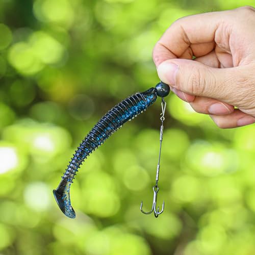 Fishing Rig with Weighted Jig Head and Treble Hook – Screw Lock Bait Keeper for Soft Lures, 3PCS Pack for Saltwater and Freshwater Fishing - size: 1/4oz, style: Single