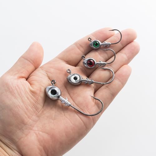 Dr.Fish 10 Pack Fishing Eyes Jigs 3D Eyes Trout Heads Bass Hook Saltwater Swimbait Jig Heads Freshwater Walleye Redfish Striper 1/2oz 3/8oz 1/4oz 3/16oz - color: White Eyes, size: 3/8oz-Hook #4/0