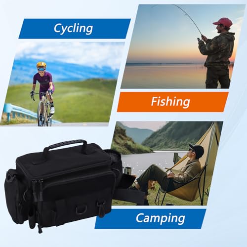 Fishing Tackle Bags with Tackle Box &Tool Set,Gifts for Men (Black) | Waterproof,Fish Bag with 136 Pcs Fishing Lures Kit,Fish Hook Remover Tool,Fish Lip Gripper,Fishing Plier - color: Black