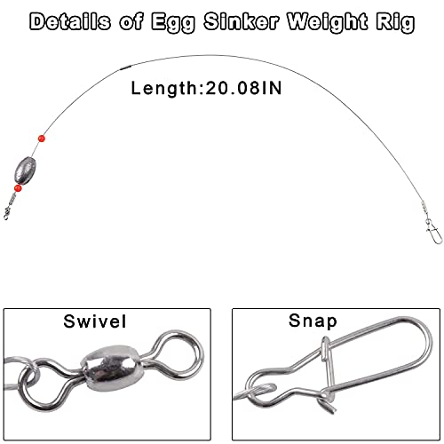 Carolina Saltwater Rigs, 8pcs Flounder Fishing Rigs, Stainless Steel Wire Leader with Egg Sinker Weights, Swivel Snaps for Catfish Grouper Drum Redfish Bottom Surf Fishing - size: 1/2oz-8pcs