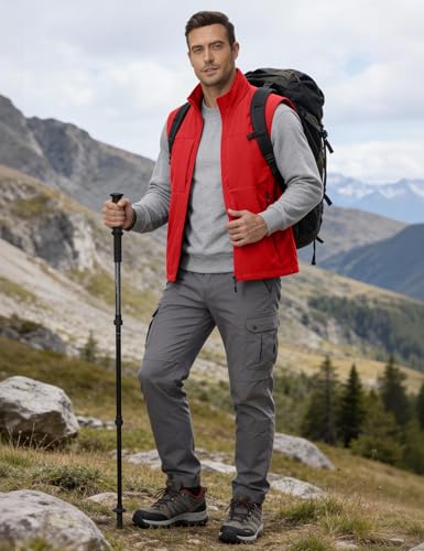 Eisctnd Mens Lightweight Quick Dry Vest Sleeveless Outdwear Utility Jacket | Utility Sleeveless Vest with Multi Pockets, Outerwear Hiking Fishing Photography Camping Travel Outdoor - color: Red, size: X-Large