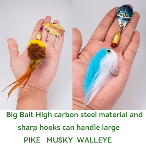 Pike Musky Walleye Fishing Lure Spinnerbait with Feathered Hooks Rooster Tail Fishing Lures Spoon Lures Baits with Tackle Box - color: Style B-Purple