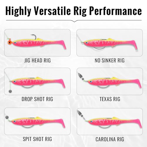 TRUSCEND Shadtale Easy Catch Soft Fishing Lures, Unique Vibration and Action for Various Rigs, Paddle Tail Swimbaits Trailer for Bass, Trout, Crappie, Walleye, Redfish, Saltwater & Freshwater Fishing - color: I4-3.35",0.2oz,10pcs