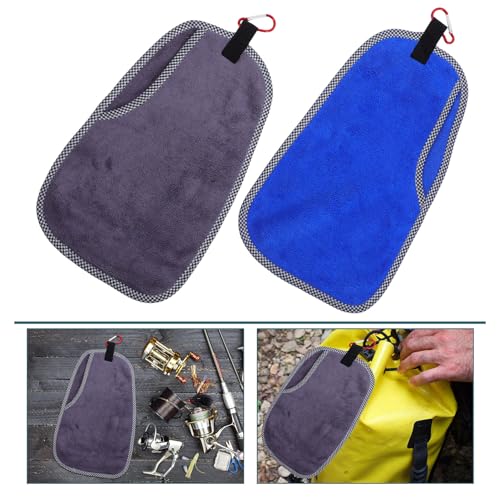 KOMBIUDA Fishing Towels Set 2pcs – Quick-Dry Microfiber Outdoor Rod Towel with Clip, Super Absorbent Hand and Tackle Maintenance Rag for Camping, Fitness, and Sport Fishing