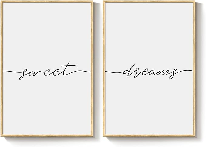 Framed Sweet Dreams Wall Art for Bedroom Decor, Modern Black and White