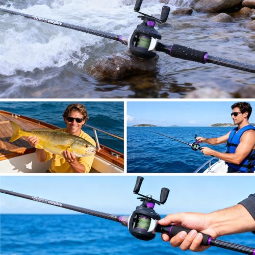 24-Ton Carbon & Fiberglass Spinning/Casting Rod, Lightweight 2-Piece Sensitive Fishing Rod with Ceramic Guides & Split-Grip Handle for Bass, Trout, Pike - color: A-Purple- Casting- 7'0"