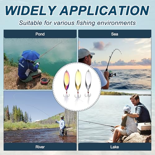 Fishing Spoons Lures, Metal Saltwater Treble Trout Lures Jigging Spoon with Treble Hooks Spinner Baits for Freshwater - color: Gold, size: 10g / 3/8oz