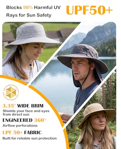 Home Prefer UPF 50+ Wide Brim Sun Hats with Neck Flap Sun Protection Hat for Men Women Gardening Fishing Summer Bucket Hat - color: Dark Grey