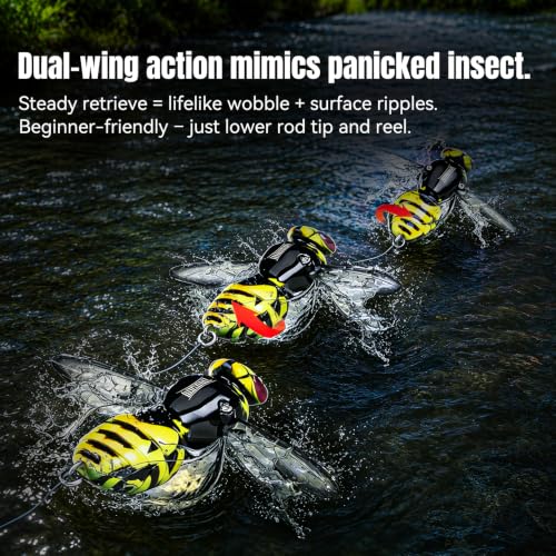 Kingdom Wasp Crawl Bait Insect Bionic Floating Fishing Lures Swimbaits Hard Artificial Baits Lure Freshwater and Saltwater Bass Carp Pike Walleye Fishing ABS Material Carbon Steel Three Book Hook - color: Set2, size: 6.6g