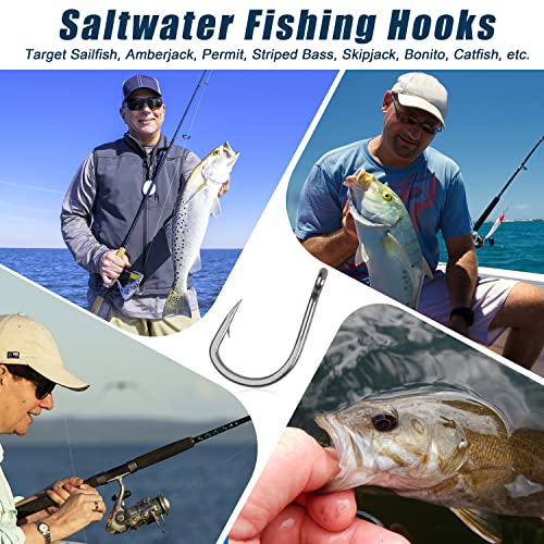 Saltwater Live Bait Fishing Hooks- 35pcs Inline Circle Hooks Catfish Bait Fish Hooks 2X Strong Stainless Steel Hooks for Big Game Fishing 1/0-12/0 - size: 2/0-35pcs