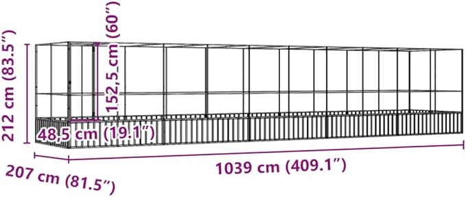 Large Metal Heavy Duty Walk-in Aviary Cage with Extension, Ample Activity Space Bird Cage with Lockable Door Also for Chickens and Rabbits, Silver 409.1"x81.5"x83.5" Steel,-522