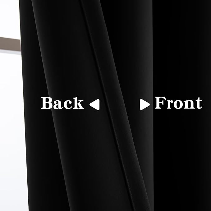 IGEMAEVE Black Blackout Curtains 108 Inch Length 2 Panels Set, Rod Pocket