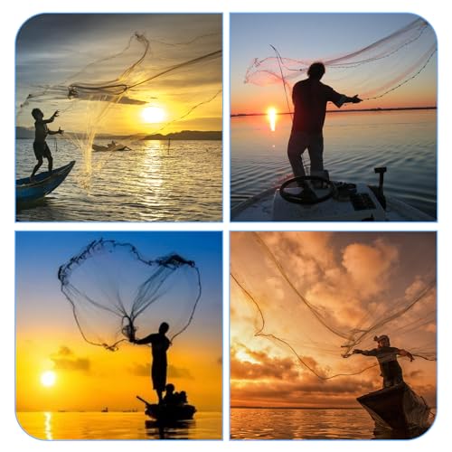 Cast Net for Bait Trap Fish,1/2 Inch Mesh Size | Throw Nets,Zinc Sinker Weights,Freshwater & Salt Water,3/4/5/6/8/9/10 Ft - size: 8ft Radius