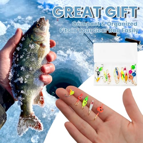 Natufish Glow Ice Fishing Jigs | Winter Ice Fishing Lures Set | Micro Jig Head for Pike, Panfish, Crappie, Perch, Walleye, Trout, Bluegill - with Storage Box - color: 20pcs