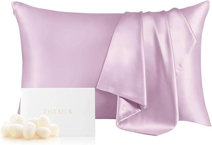 THXSILK Christmas Style 6A+ Grade Mulberry Silk Pillowcase for Hair and Skin, 22 Momme 100% Pure Silk Pillow Case with Hidden Zipper, Christmas Holly Printed Pillow Cover, Red, Standard
