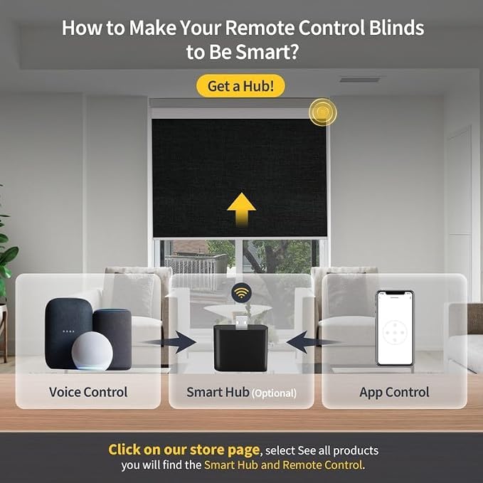 Motorized Blinds with Remote, Grasscloth Fabric Smart Blinds with Valance Cover