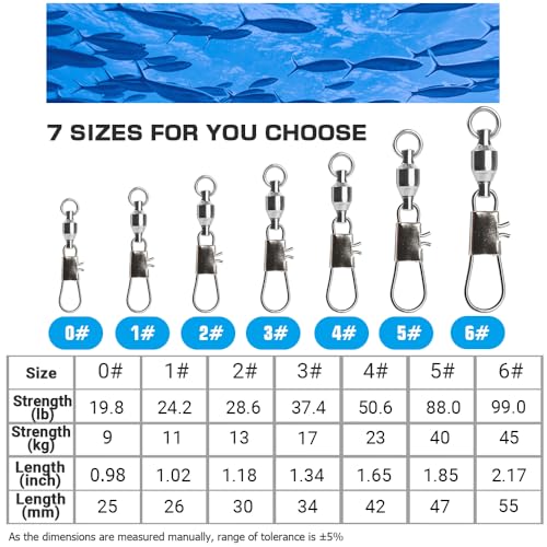 AMYSPORTS Fishing Swivels with Interlock Snap Ball Bearing Swivels Fishing Snap Swivels Saltwater Freshwater Fishing Tackle Leader Lure Jigs Line Fishing Connector - size: size2 (29lb) 25 pcs