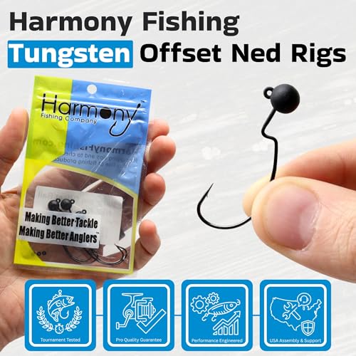Harmony Fishing - Tungsten Offset Weedless Ned Rig Jigheads (5 Pack) - size: 1/8oz (5 Pack)