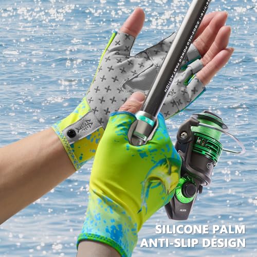BASSDASH Unisex UPF 50+ Half Finger Sun Gloves Fingerless Breathable UV Protection for Fishing Hiking Kayaking Rowing FG02 - color: Mahi, size: Large