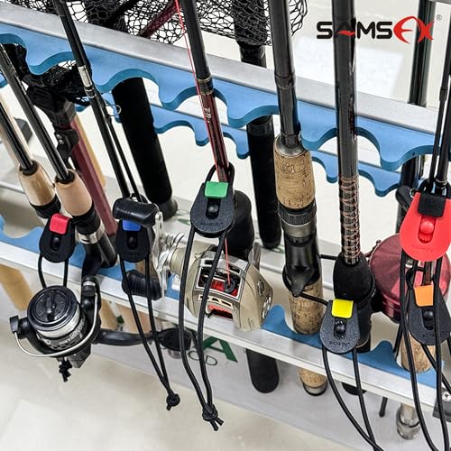 SAMSFX Fishing Rods Belt Stretchy Wrap Pole Straps Elastic Cable Ties for Casting, Spinning & Fly Rods - color: 4pcs, Black & Red