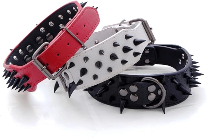 Serijoars Spiked Studded Dog Collar, PU Leather Dog Collar, Adjustable Pet Collars for Medium or Large Breed Pet (L, Gold Brown3)