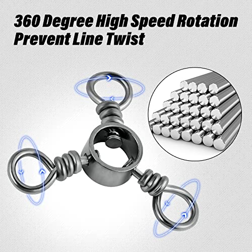 Dr.Fish 50 Pack 3 Way Swivel Fishing Tackle 30-220Lb Catfish Swivels Three Way Rigs Freshwater Saltwater Catfish Tackle - size: #1(83Lb)-50 Pack