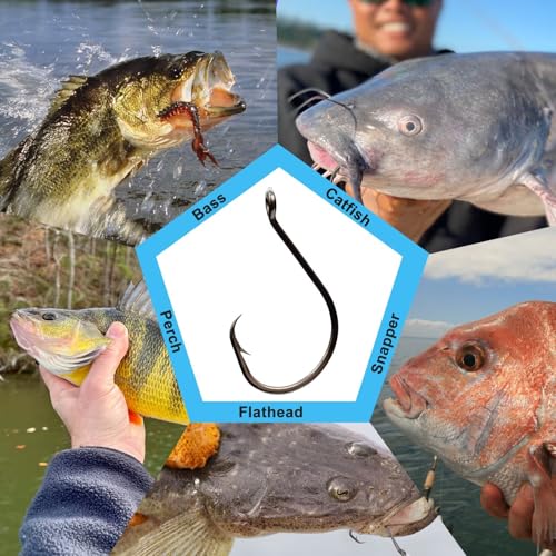 50Pcs Circle Hooks with Fishing Hook Remover, Super Sharp and Offset Catfish Octopus Circle Hooks for Saltwater and Freshwater, Nickel Coated High Carbon Steel, Sizes #1-8/0 - color: Black Nickel, size: 1/0, 2/0 - 25pcs each size