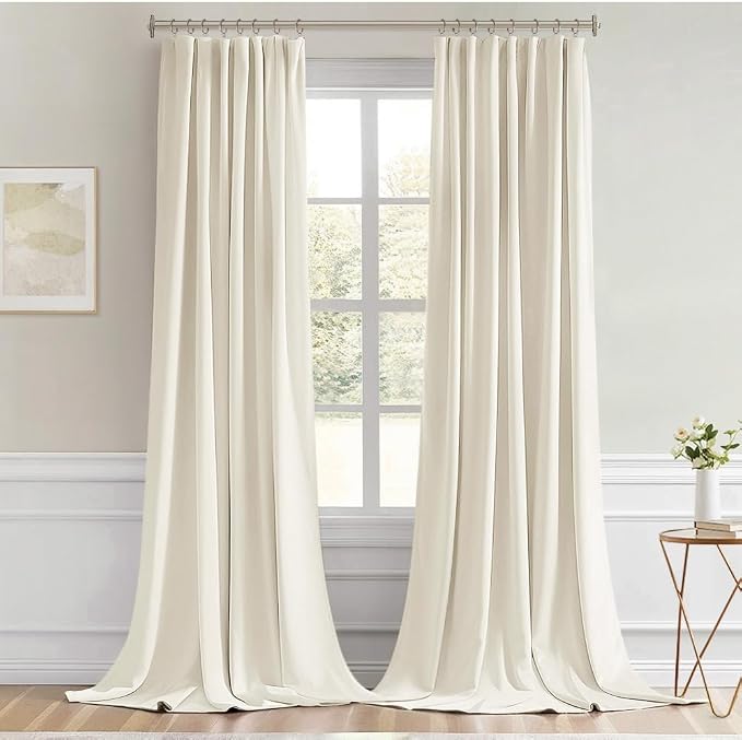 MIULEE Beige White Back Tab Blackout Curtains 108 Inch Long 2 Panels Set