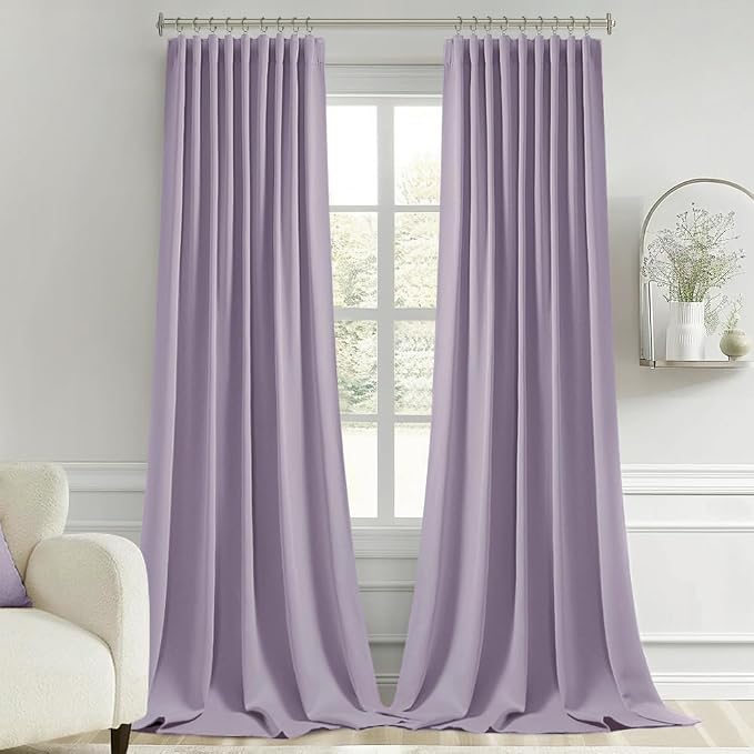 MIULEE Lilac Back Tab Blackout Curtains 120 Inch Long 2 Panels Set