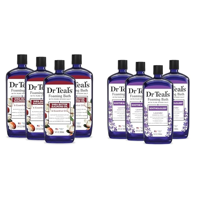 Dr Teal's Foaming Bath Bundles with Epsom Salt, Shea Butter & Almond Oil, Soothe & Sleep with Lavender, 34 fl oz (8 Packs of 4) (Packaging May Vary)