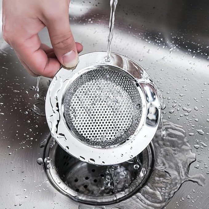 Kitchen Sink Strainer Basket Stainless Steel - Sink Drain Cover with Wide Rim, for Most Kitchen Sinks Anti-Clogging 4.5 in (3pc Silver)