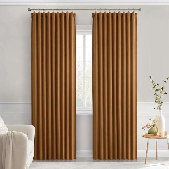 MIULEE Golden Brown Back Tab Blackout Curtains 90 Inches Long 2 Panels Set