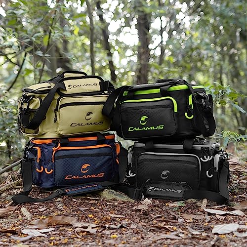 Calamus Fishing Tackle Bags - Saltwater or Freshwater Fishing Bags - Rip-Stop PE - Padded Shoulder Strap - Pliers Storage - Green - color: A:Green(without trays)-14.3*9*7.5 inches