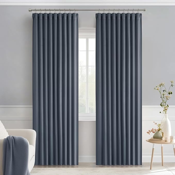 MIULEE Stone Blue Back Tab Blackout Curtains 84 Inch Length 2 Panels Set