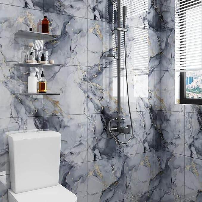 10pcs Peel and Stick Tile Shower Waterproof Marble Tiles Wall Panels,