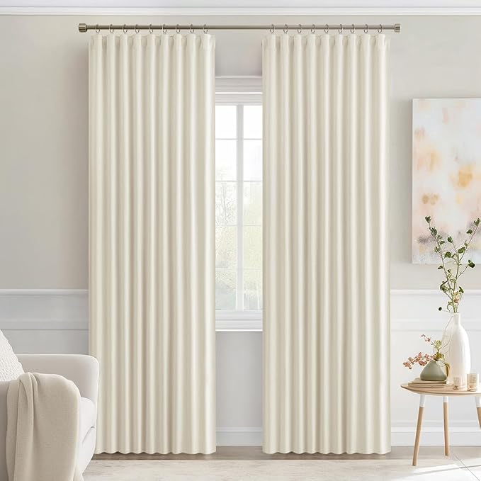 MIULEE Beige White Back Tab Blackout Curtains 72 Inches Long 2 Panels Set