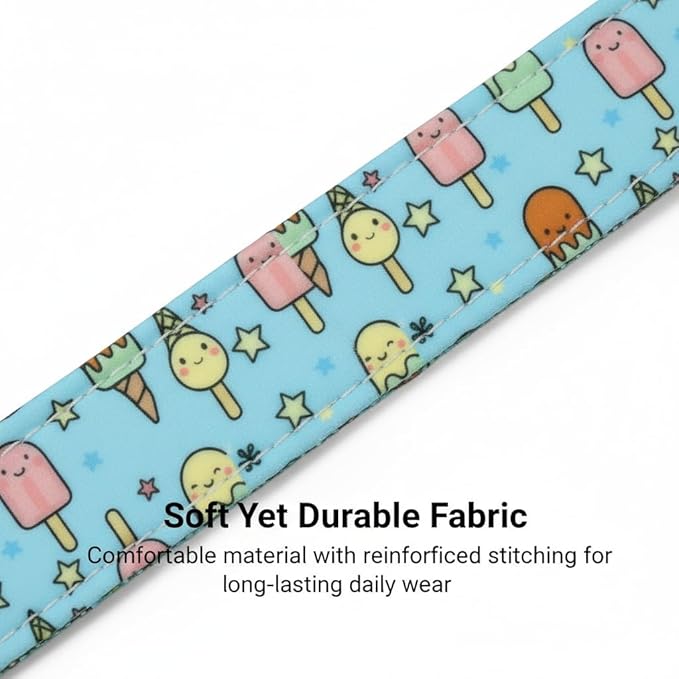 Blue Dog Collar for Large Dogs, Boy Girl Dog Collar with Ice Cream Pattern for Spring Summer, Breathable Adjustable Large Collars for Male Female Dogs, L