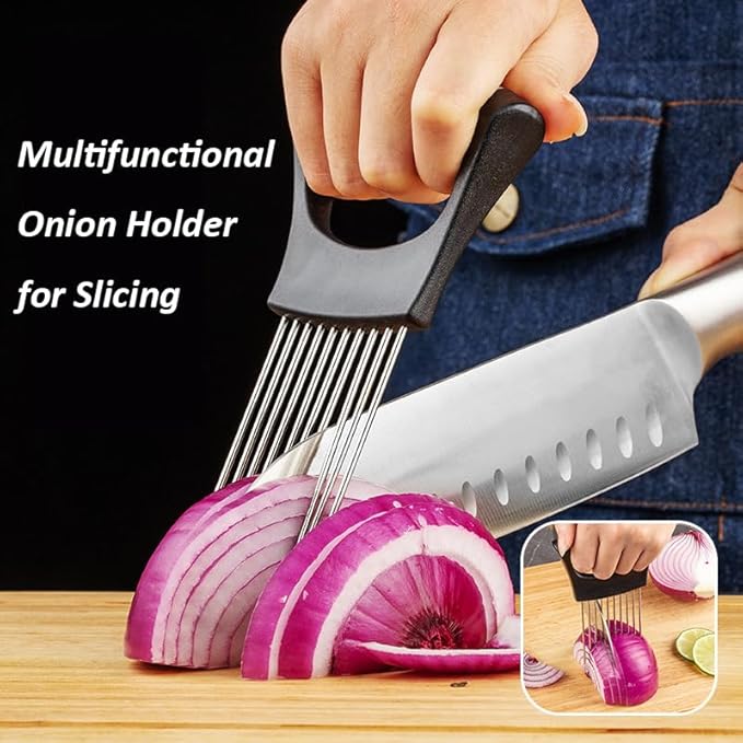 Onion Holder Lemon Slicer Cutter for Food & Veggies, Vegetable Chopper Assistant Tool for Meat, Potato & Tomato (Pink, 1PCS)