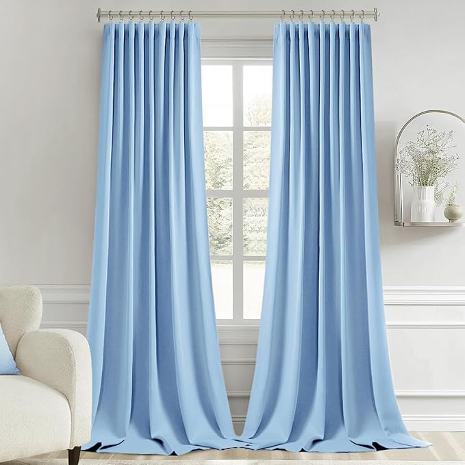 MIULEE Sky Blue Back Tab Blackout Curtains 108 Inch Long 2 Panels Set
