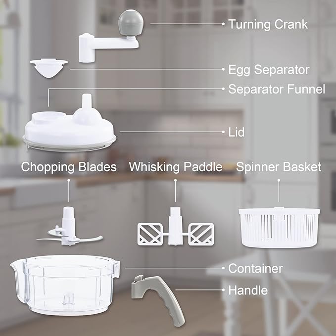 Geedel Hand Food Chopper, Vegetable Quick Chopper Manual Food Processor, Easy To Clean Food Dicer Mincer Mixer Blender, Rotary Onion Chopper for Garlic, Salad, Salsa, Nuts, Meat, Fruit, Ice, etc