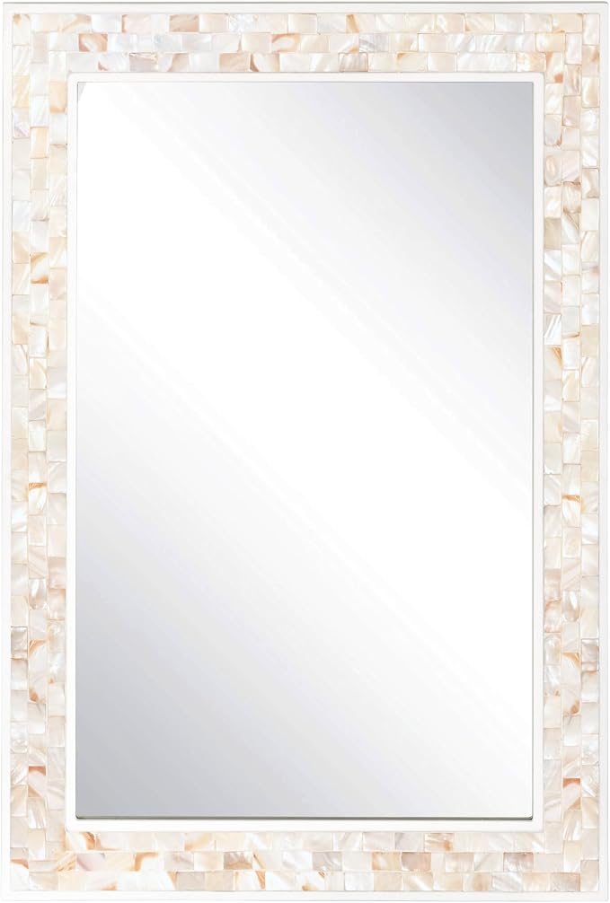 Wall Mounted Mosaic Mirror 30x40 Inch, Natural Mother of Pearl Inlay White