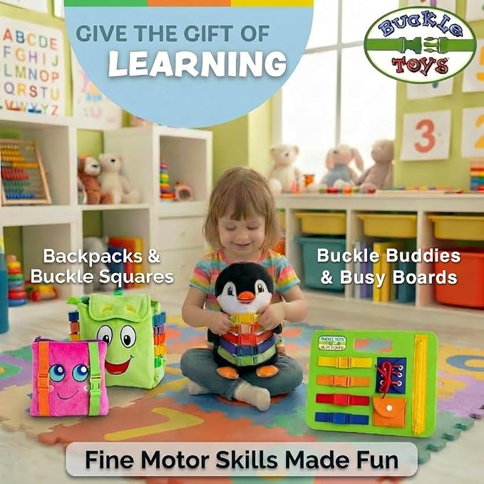 Buckle Toys, Bella Square, Learning Activity, Easy Travel Toy for Toddlers | Develop Motor Skills and Problem Solving, Travel Toy Perfect Car Travel Accessories for Long Trips