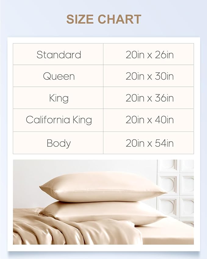 THXSILK 100% Mulberry Silk Body Pillowcase for Hair and Skin Health, 22 Momme Soft and Smooth Pillowcase with Hidden Zipper, Both Sides Premium Grade 6A+ Silk, 1pc(Body Size 20"x54", Beige)