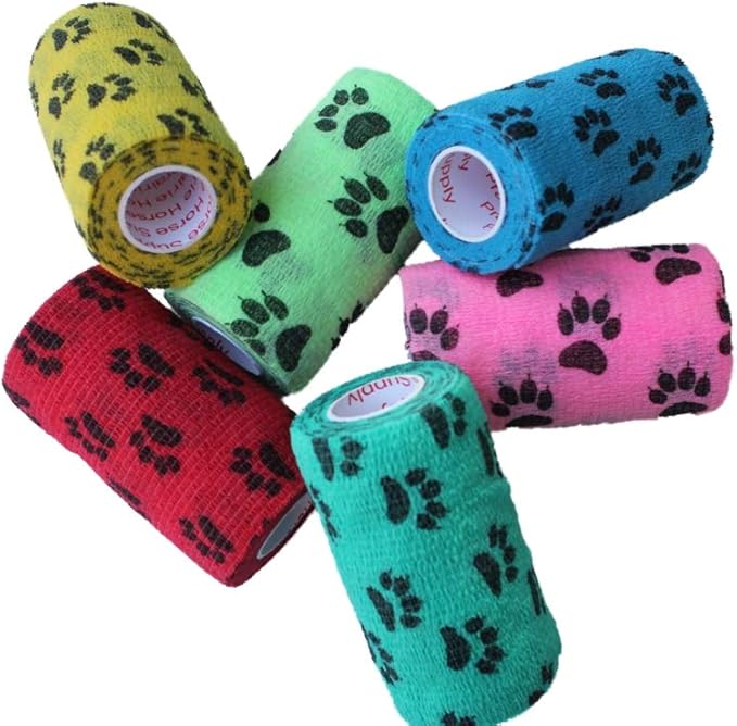 Prairie Horse Supply 3 Inch Vet Wrap Tape Bulk (Paw Prints Variety) (Pack of 12) Self Adhesive Adherent Adhering Flex Bandage Grip Roll for Dog Cat Pet