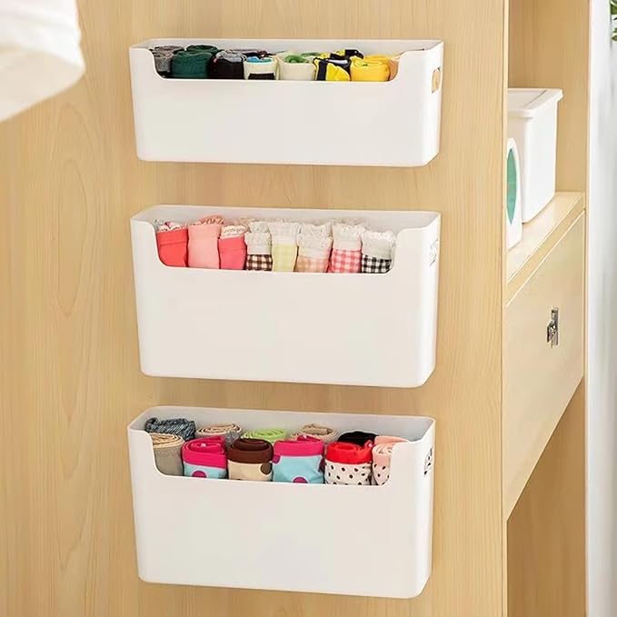 2 Pack Cabinet Organizer Storage, Adhesive Over Cabinet Door Organizer, No Drilling Space Saver Plastic Storage Containers Multi-Use for Kitchen Bathroom Office Bedroom, White