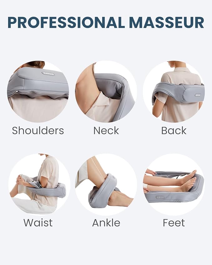 Nekteck Neck Massager for Pain Relief Deep Tissue, Shiatsu Back Massager with Soothing Heat, Electric Deep Tissue 3D Kneading Massage Tools for Shoulder Muscle, Adjustable Heat and Straps
