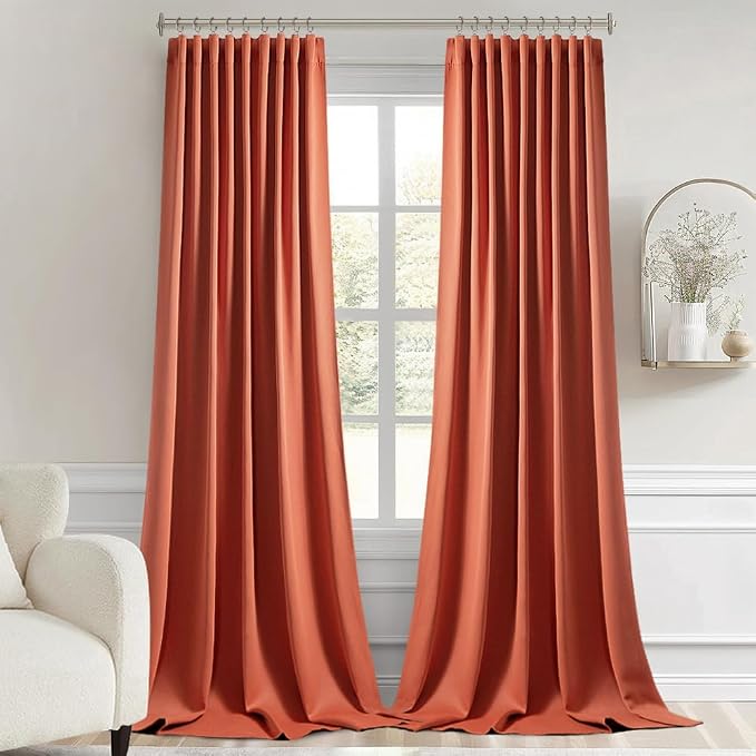 MIULEE Back Tab Burnt Orange Blackout Curtains 108 Inch Long 2 Panels Set