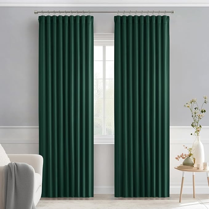 MIULEE Christmas Hunter Green Back Tab Blackout Curtains 90 Inches Long 2